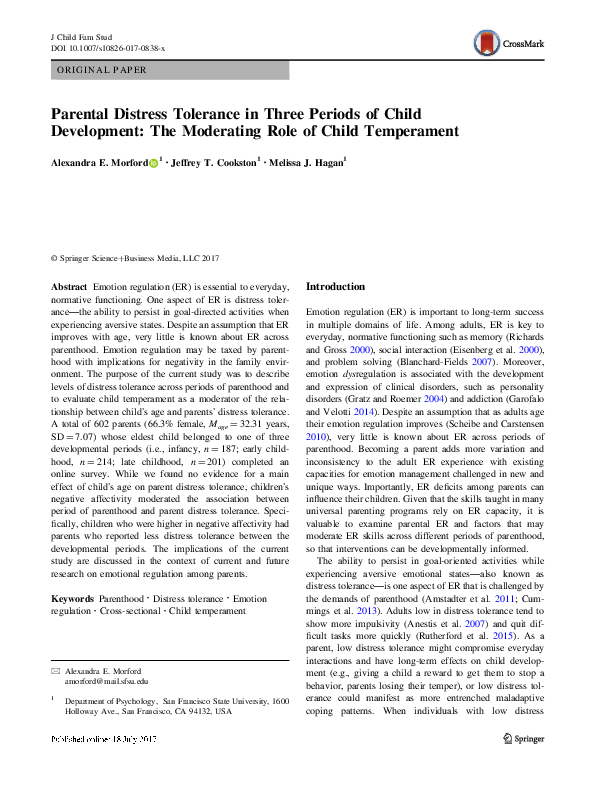 (PDF) Parental Distress Tolerance in Three Periods of Child Development ...