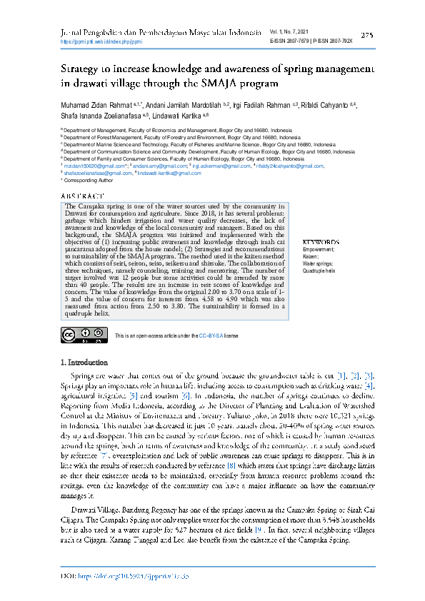 (PDF) Strategy to Increase Knowledge and Awareness of Spring Management ...