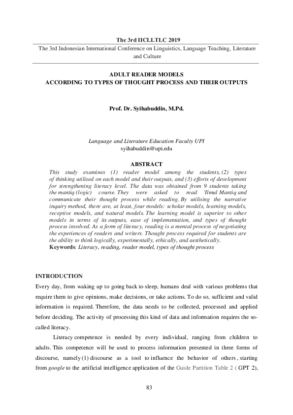 (PDF) Adult Reader Models According to Types of Thought Process and ...