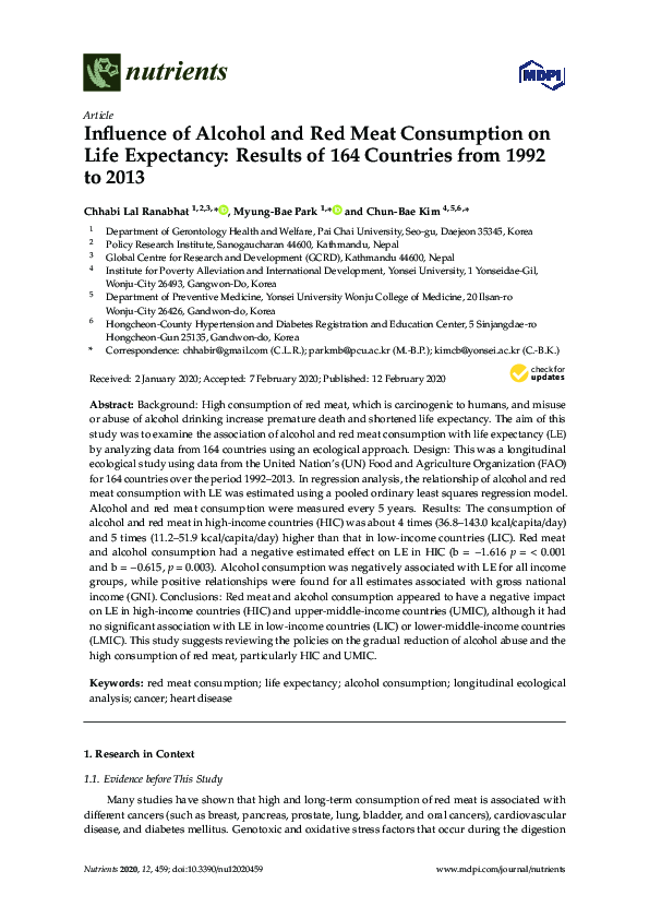 (PDF) Influence of Alcohol and Red Meat Consumption on Life Expectancy ...