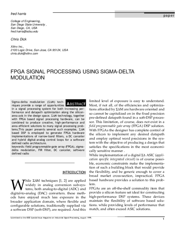(PDF) FPGA signal processing using sigma-delta modulation