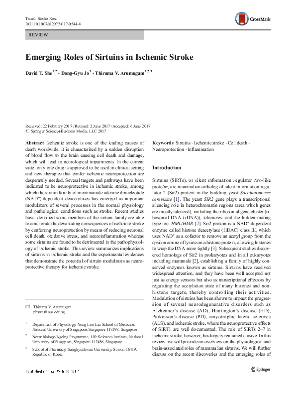(PDF) Emerging Roles of Sirtuins in Ischemic Stroke