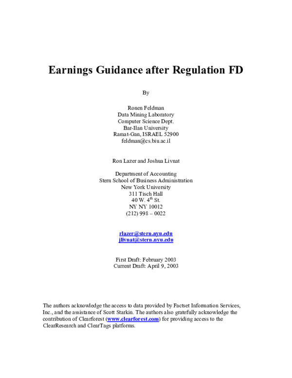 (PDF) Earnings Guidance After Regulation FD