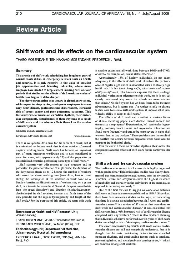 (PDF) Shift work and its effects on the cardiovascular system