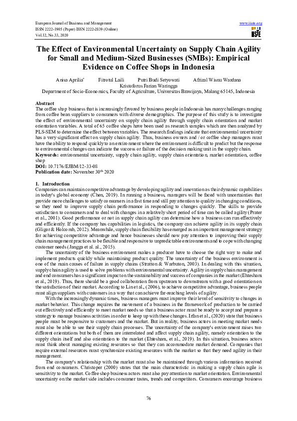 (PDF) The Effect of Environmental Uncertainty on Supply Chain Agility ...