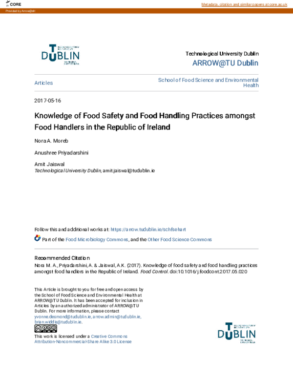 (PDF) Knowledge of food safety and food handling practices amongst food ...