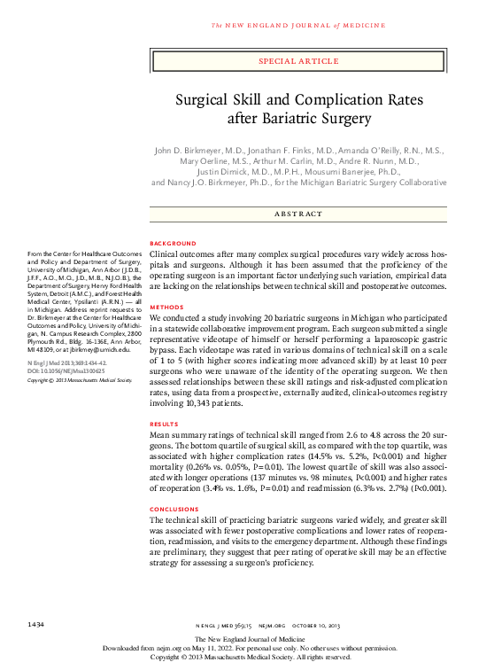 (PDF) Surgical Skill and Complication Rates after Bariatric Surgery
