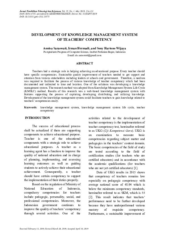 (PDF) Development of Knowledge Management System of Teachers’ Competency