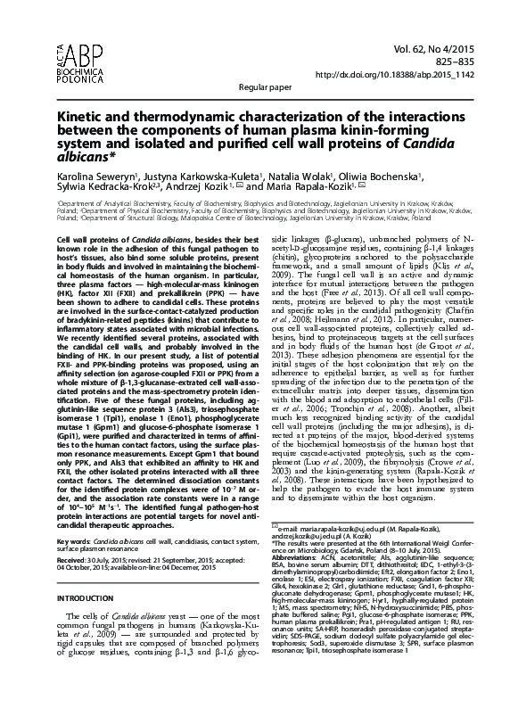 (PDF) Kinetic and thermodynamic characterization of the interactions ...