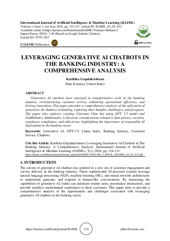 (PDF) LEVERAGING GENERATIVE AI CHATBOTS IN THE BANKING INDUSTRY: A ...