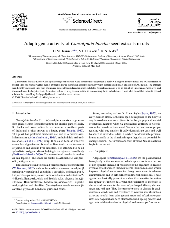 (PDF) Adaptogenic activity of Caesalpinia bonduc seed extracts in rats