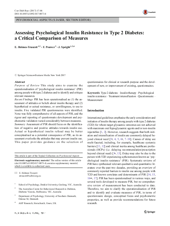(PDF) Assessing Psychological Insulin Resistance in Type 2 Diabetes: a ...