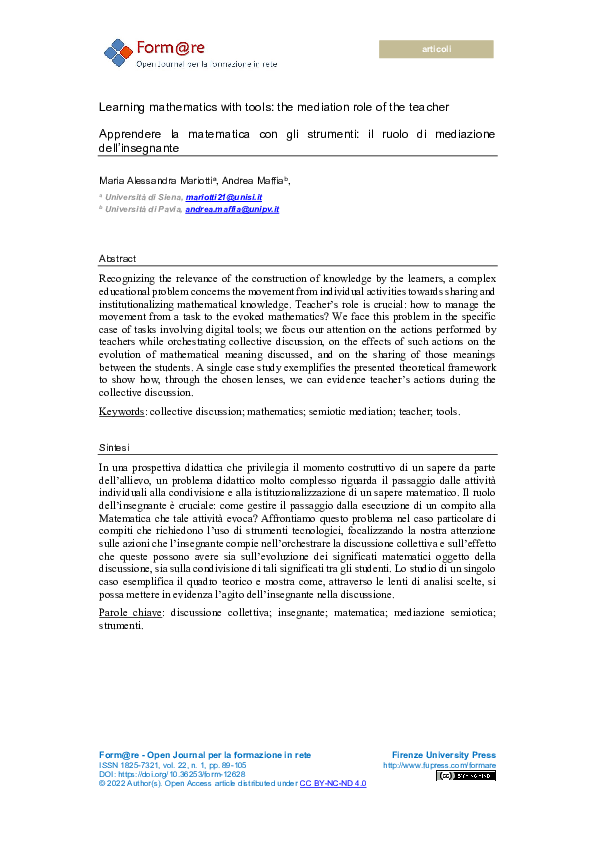 (PDF) Learning mathematics with tools: the mediation role of the teacher