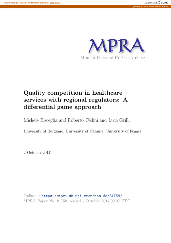 (PDF) Quality competition in healthcare services with regional ...