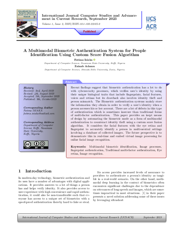 (PDF) A Multimodal Biometric Authentication System for People ...