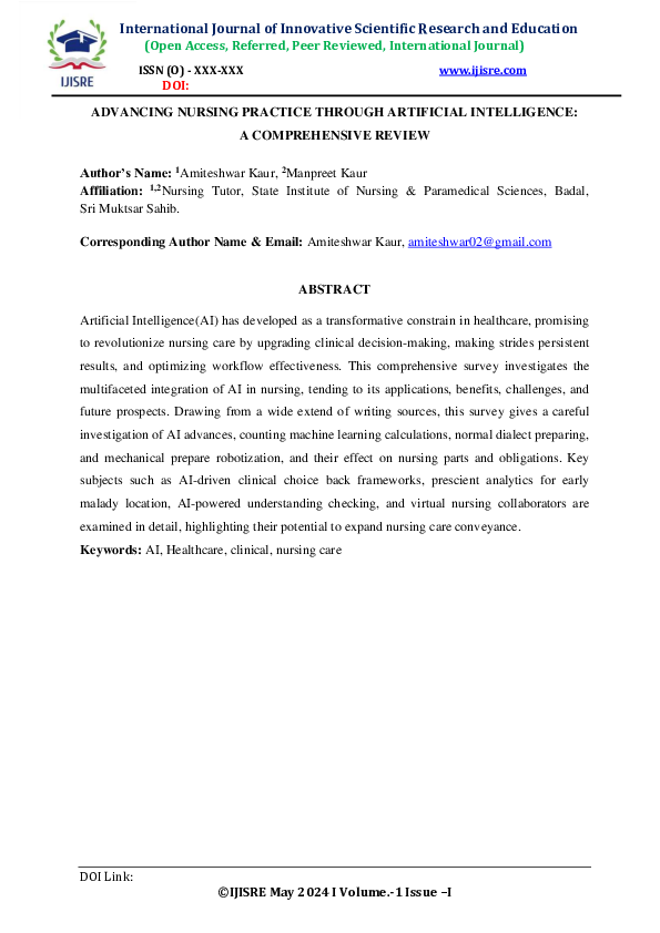 Pdf Advancing Nursing Practice Through Artificial Intelligence