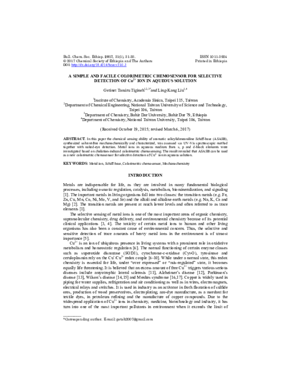 (PDF) A simple and facile colorimetric chemosensor for selective ...