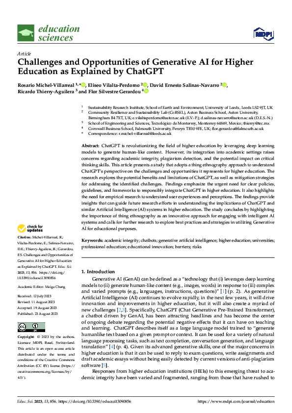 (PDF) Challenges and Opportunities of Generative AI for Higher ...