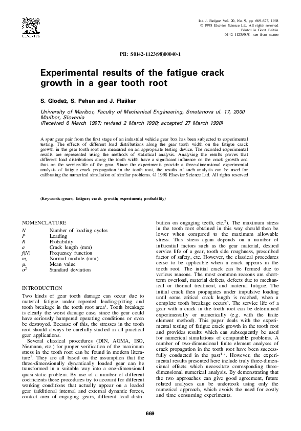(PDF) Experimental results of the fatigue crack growth in a gear tooth root