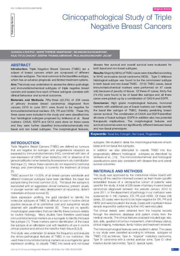 (PDF) Clinicopathological Study of Triple Negative Breast Cancers