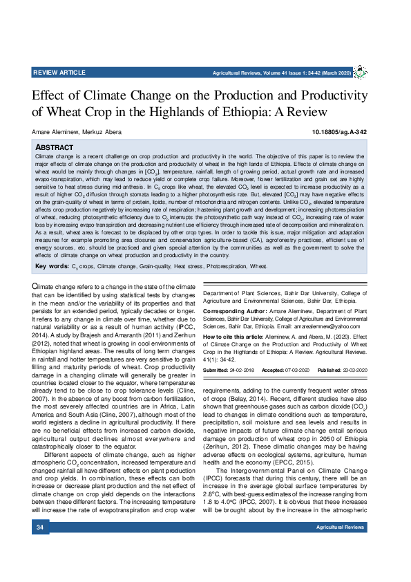 (PDF) Effect of Climate Change on the Production and Productivity of ...