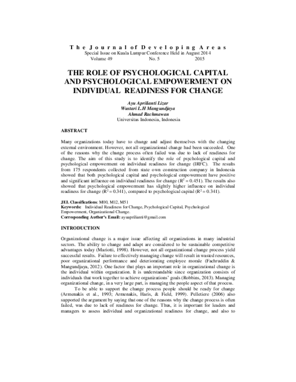 (PDF) The role of psychological capital and psychological empowerment ...