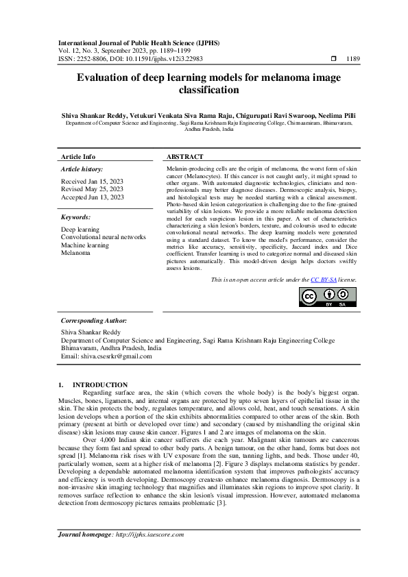 (PDF) Evaluation of deep learning models for melanoma image classification