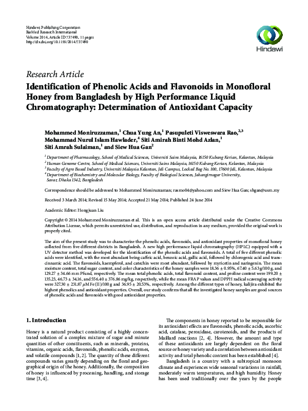 (PDF) Identification of Phenolic Acids and Flavonoids in Monofloral ...