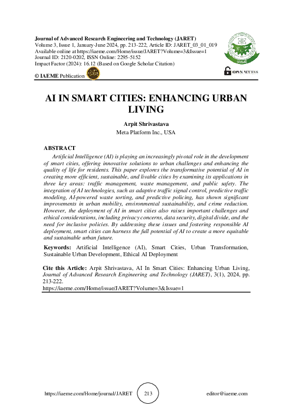 (PDF) AI IN SMART CITIES: ENHANCING URBAN LIVING
