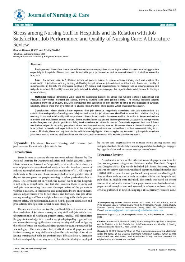 (PDF) Stress among Nursing Staff in Hospitals and its Relation with Job ...