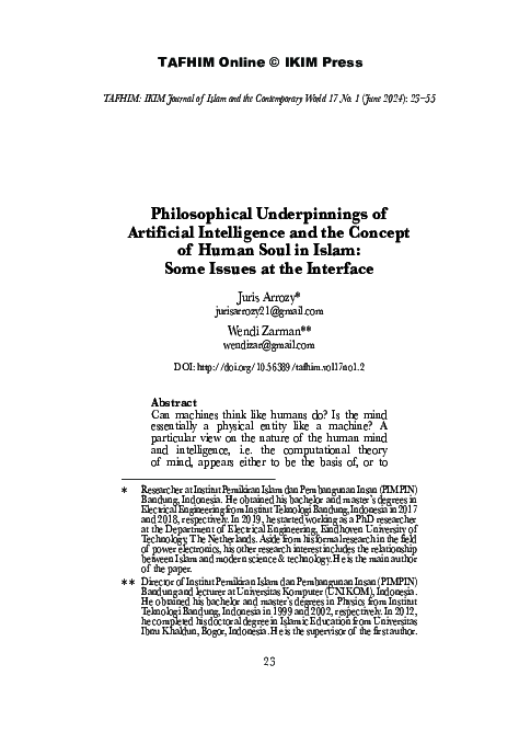(PDF) Philosophical Underpinnings of Artificial Intelligence and the ...