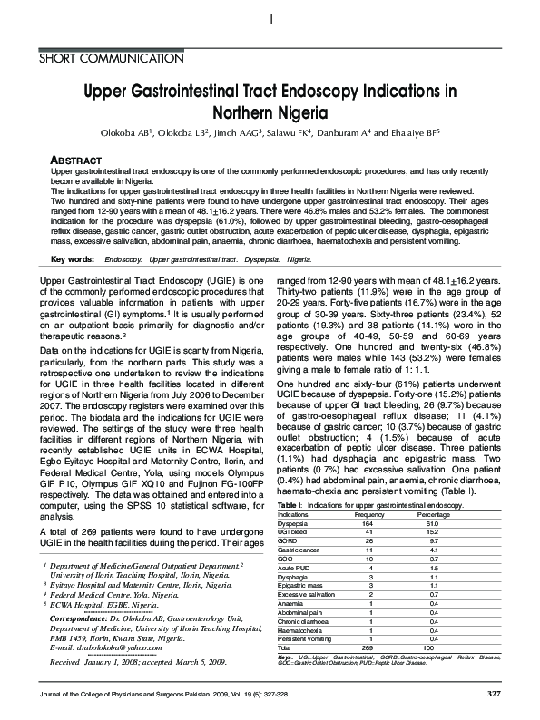 (PDF) Upper gastrointestinal tract endoscopy indications in northern ...