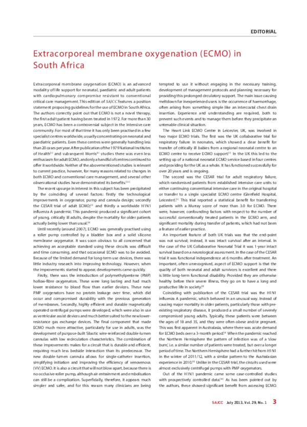 (PDF) Extracorporeal membrane oxygenation (ECMO) in South Africa