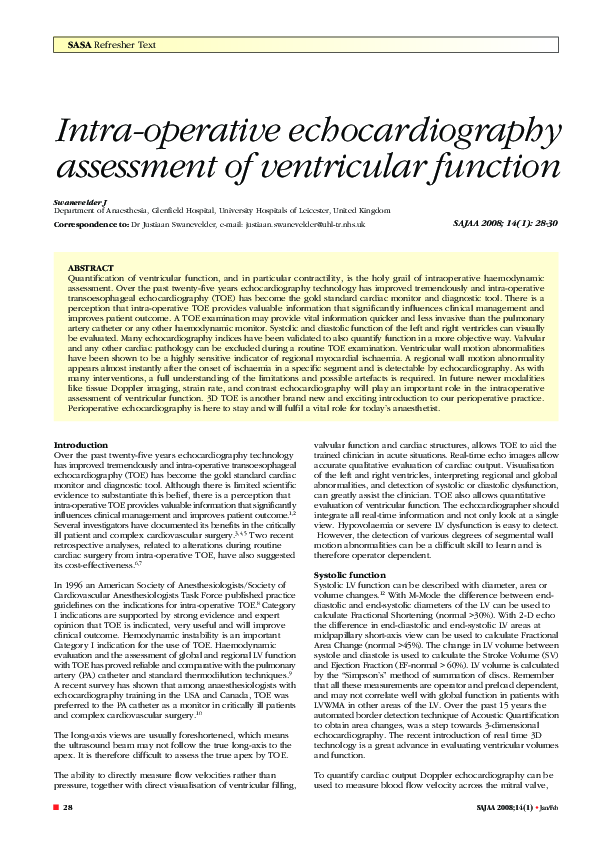 (PDF) Intra-operative echocardiography assessment of ventricular function