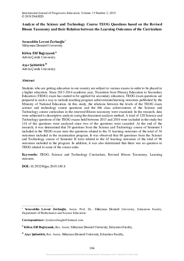 (PDF) Analyze of the Science and Technology Course TEOG Questions based ...