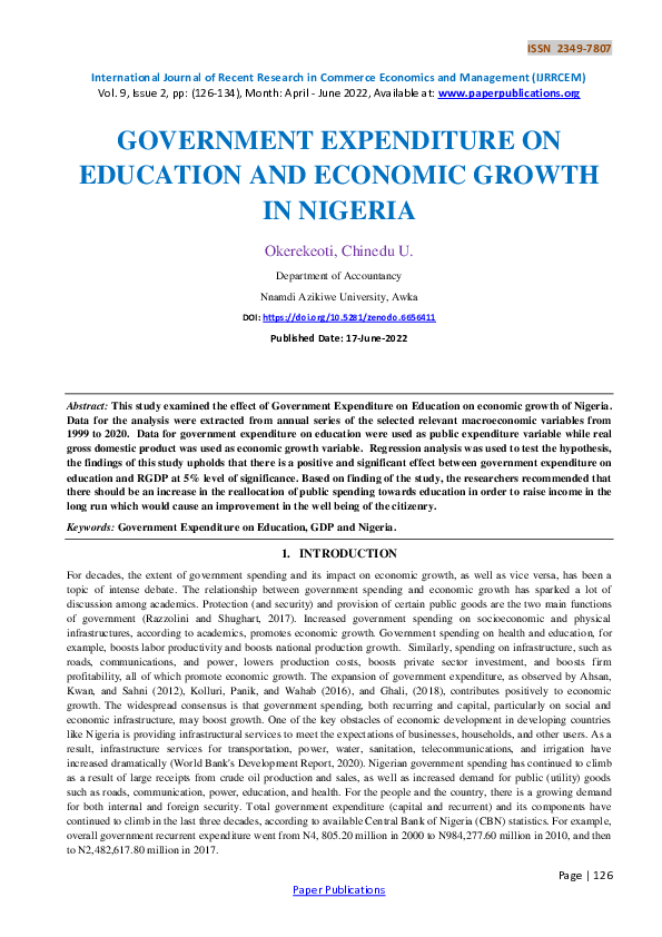 (PDF) Government Expenditure on Education and Economic Growth in Nigeria