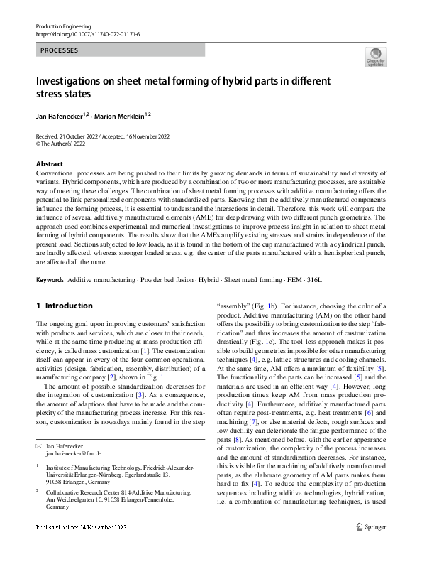 (PDF) Investigations on sheet metal forming of hybrid parts in ...