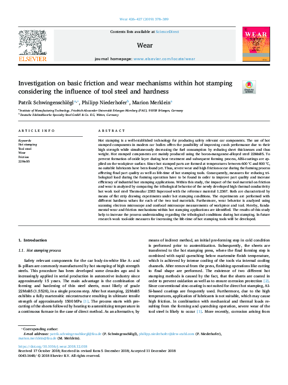 (PDF) Investigation on basic friction and wear mechanisms within hot ...