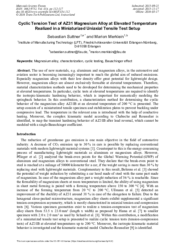 (PDF) Cyclic Tension Test of AZ31 Magnesium Alloy at Elevated ...