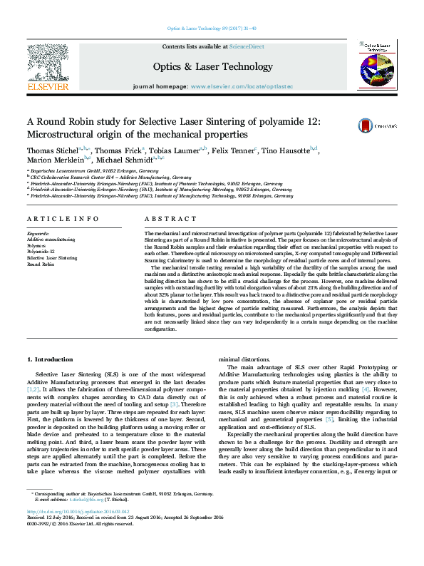 (PDF) A Round Robin study for selective laser sintering of polymers ...