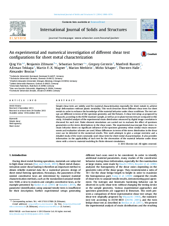 (PDF) An experimental and numerical investigation of different shear ...