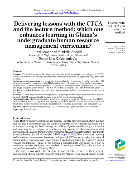 (PDF) Delivering lessons with the CTCA and the lecture method: which ...