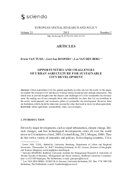 (PDF) Opportunities and Challenges of Urban Agriculture for Sustainable ...