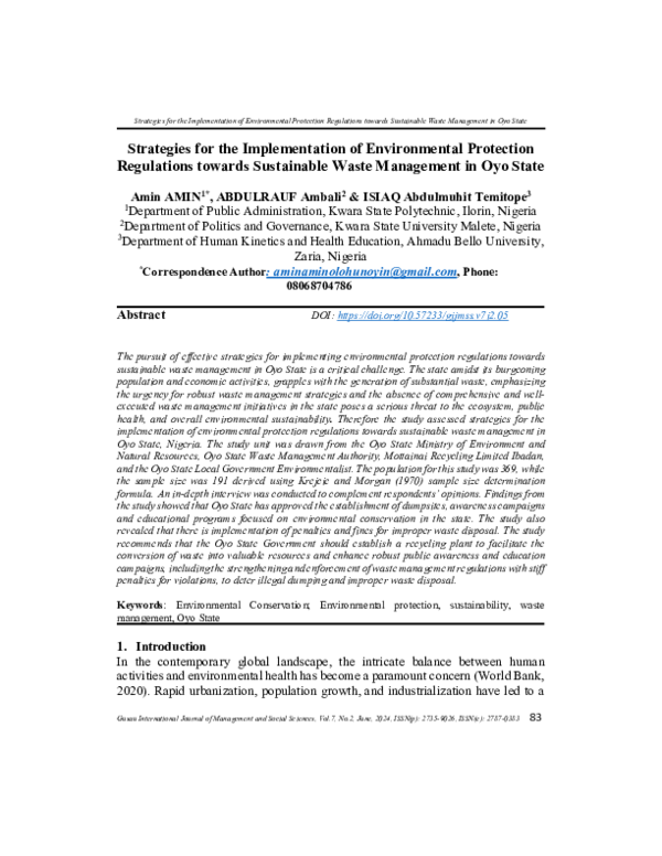 (PDF) Strategies for the Implementation of Environmental Protection ...