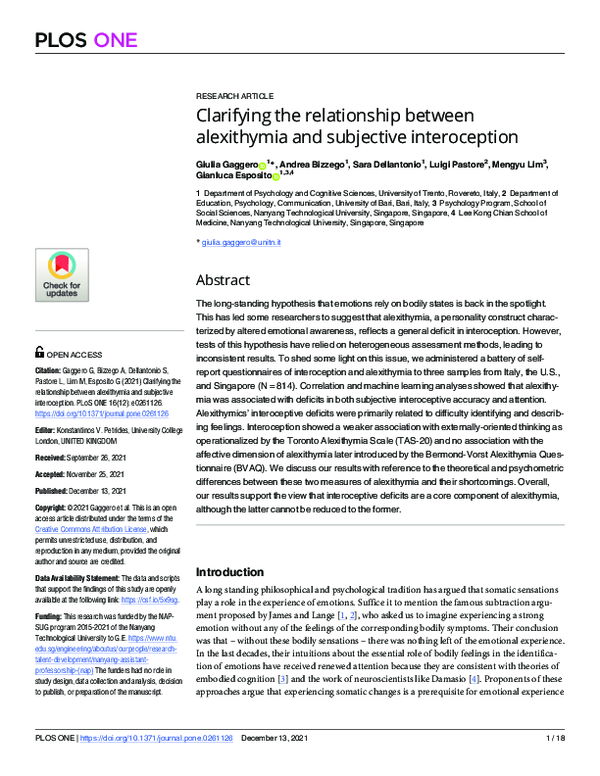 (PDF) Clarifying the relationship between alexithymia and subjective ...