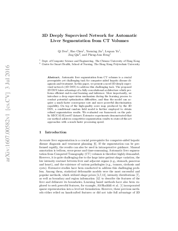 (PDF) 3D Deeply Supervised Network for Automatic Liver Segmentation ...