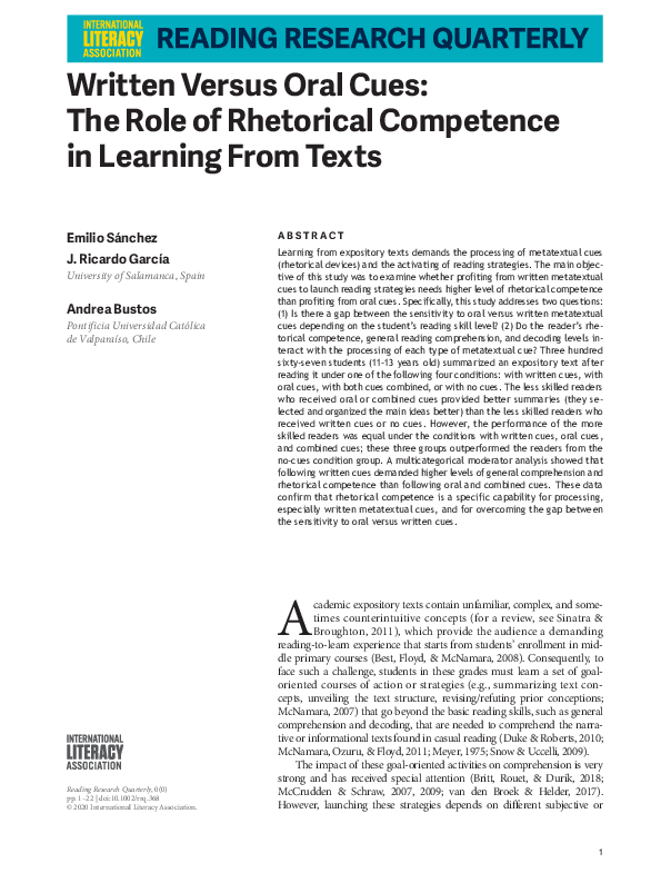(PDF) Written Versus Oral Cues: The Role of Rhetorical Competence in ...