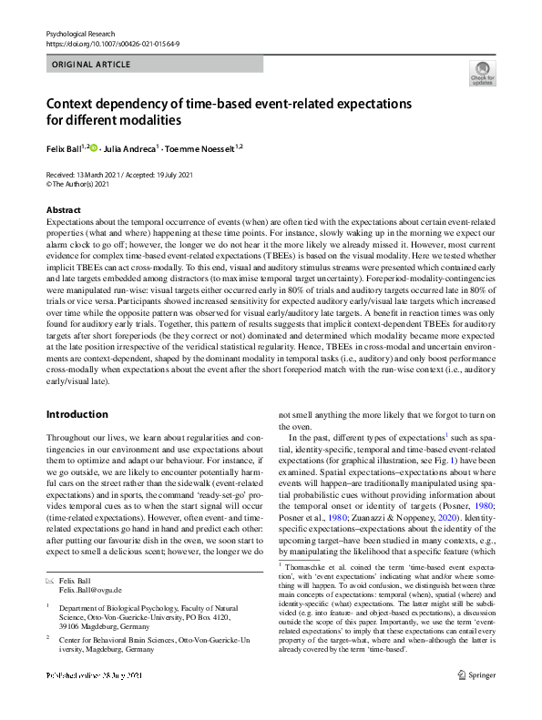 (PDF) Context dependency of time-based event-related expectations for ...