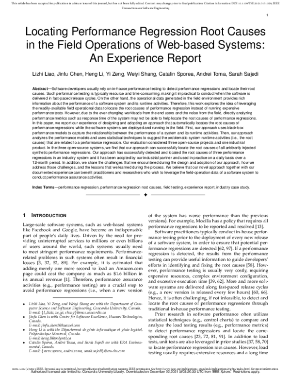 (PDF) Locating Performance Regression Root Causes in the Field ...