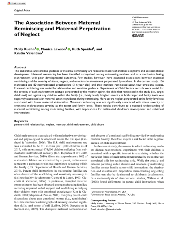 (PDF) The Association Between Maternal Reminiscing and Maternal ...